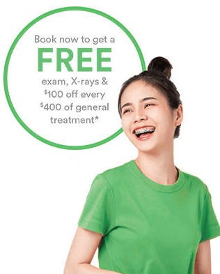 Book now to get a FREE exam, X-rays and $100 off every $400 of general treatment
