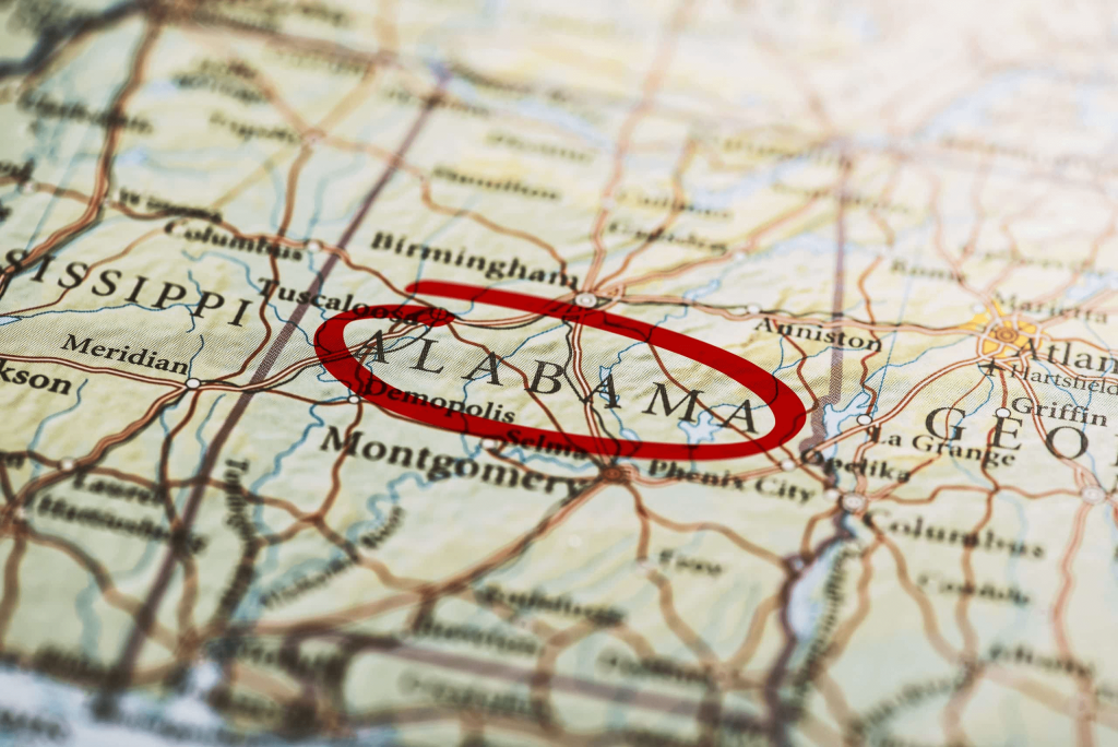 Alabama Marked on Map