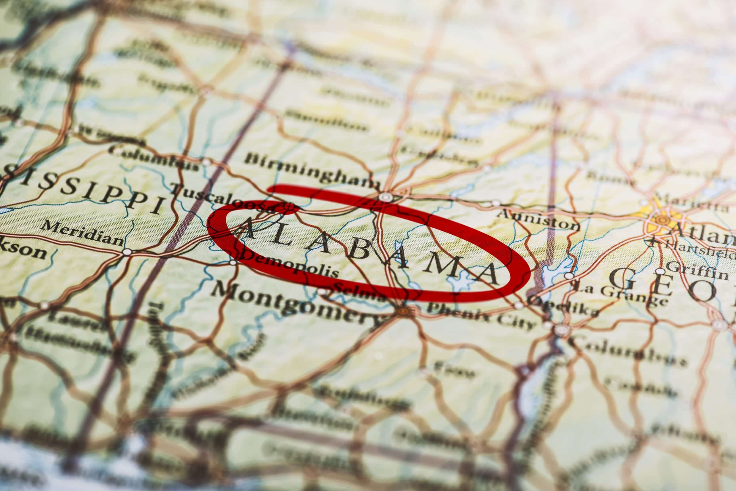 Alabama Marked on Map